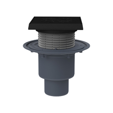 Podlahová vpust HL Hutterer & Lechner, DN50/75/110 se svislým odtokem, s izolační přírubou, ZU Primus blue (suchý sifon), litina 150x150mm/litina137x137mm, L15