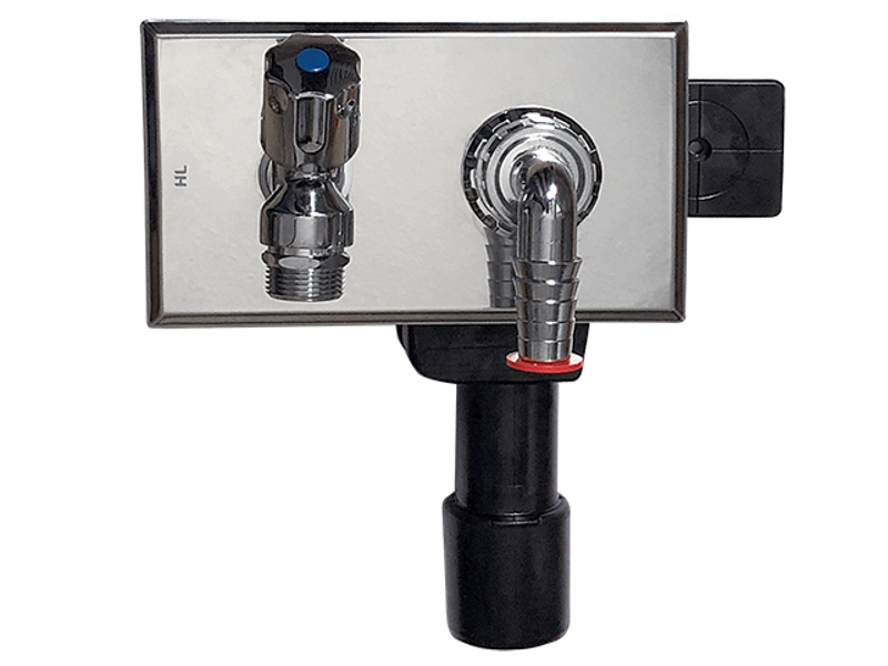 Zápachová uzávěrka HL Hutterer & Lechner, DN40/50 pro pračky/myčky v kombinaci s výtokovým ventilem 1/2˝, krycí deska nerez 180x110mm