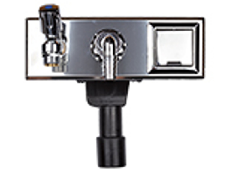 Podomítková zápachová uzávěrka HL Hutterer & Lechner, DN40/50 pro pračky/myčky, s tvarovou pro přívod vody a výtokovým ventilem 1/2˝ a el. Zásuvkou (DIN norma), krycí deska nerez 280x100mm