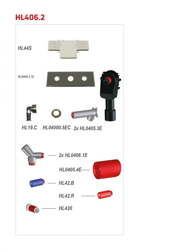 Zápachová uzávěrka HL Hutterer & Lechner, DN40/50 pro pračky/myčky v kombinaci se dvěma pochromovanými výtokovými ventily 1/2˝, krycí deska nerez 280x110mm