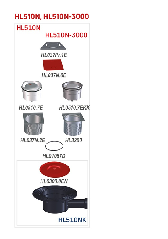 Podlahová vpust HL Hutterer & Lechner, DN40/50 s ležatým odtokem, s izolační přírubou, ZU standard - vodní, plast 123x123mm/nerez 115x115mm