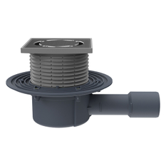 Podlahová vpust HL Hutterer & Lechner, DN40/50 s ležatým odtokem, s izolační přírubou, ZU standard - vodní, plast 123x123mm/nerez 115x115mm