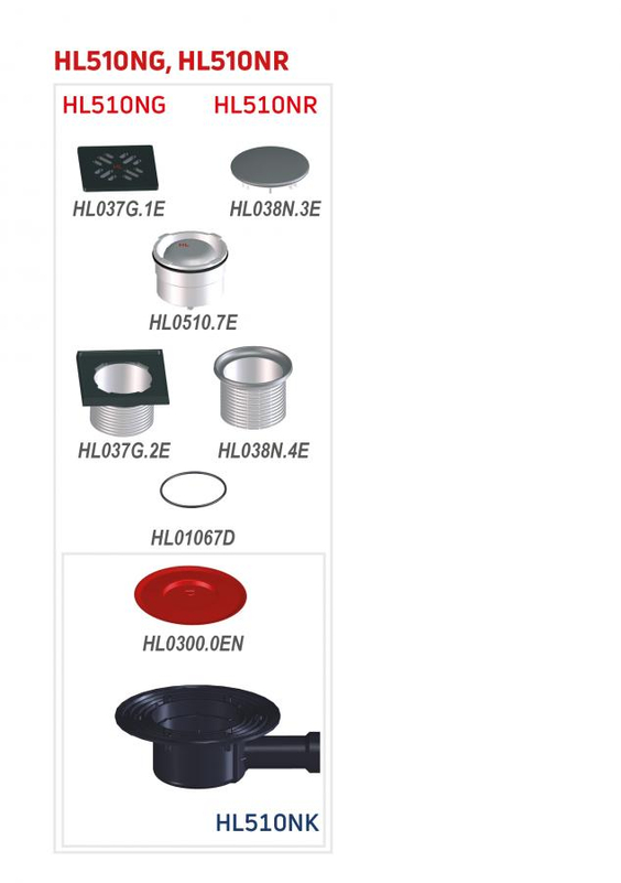 Podlahová vpust HL Hutterer & Lechner, DN40/50 s ležatým odtokem s izolační přírubou, ZU standard, litina 150x150mm/litina 137x137mm, L15