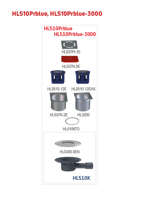 Podlahová vpust HL Hutterer & Lechner, DN40/50 s ležatým odtokem, s izolační přírubou, ZU Primus blue (suchý sifon), plast 123x 123mm /nerez 115 x 115mm