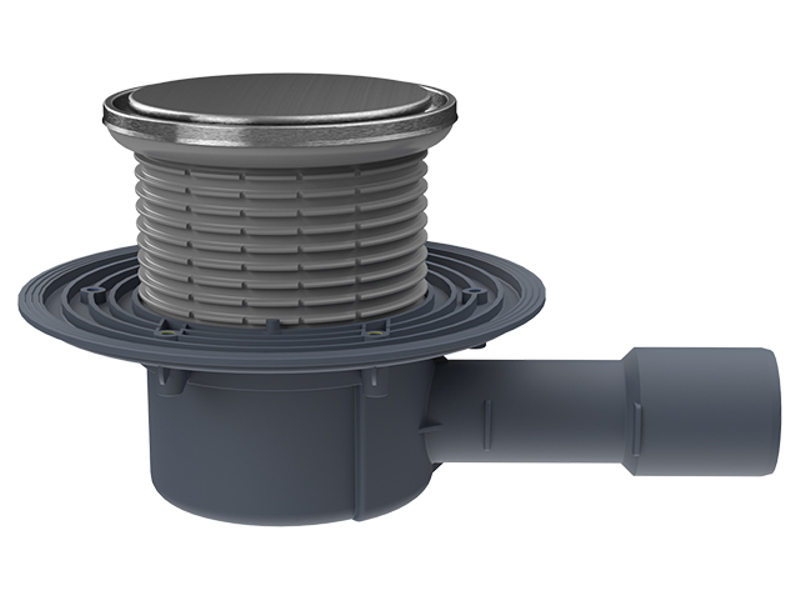 Podlahová vpust HL Hutterer & Lechner, DN40/50 s ležatým odtokem, s izolační přírubou, nástavec kruh nerez d 133mm/ nerez d 121mm