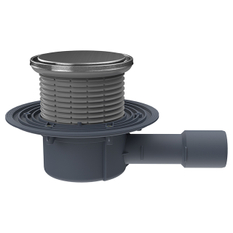 Podlahová vpust HL Hutterer & Lechner, DN40/50 s ležatým odtokem, s izolační přírubou, nástavec kruh nerez d 133mm/ nerez d 121mm