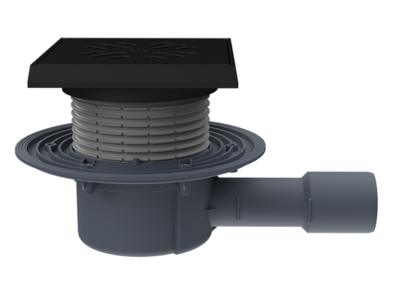 Podlahová vpust HL Hutterer & Lechner, DN40/50 s ležatým odtokem, s izolační přírubou, ZU Primus blue (suchý sifon), litina 150x150mm/litina 137x137mm, L15