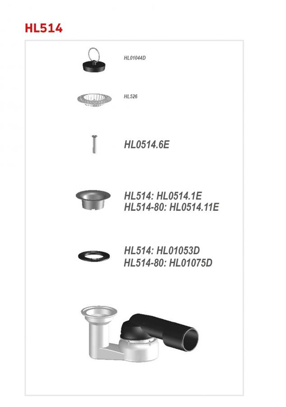 Zápachová uzávěrka HL Hutterer & Lechner, DN40/5Ox6/4˝ s ležatým odtokem, pro vany sprchových koutů s odpadním ventilem 6/4˝ a zátkou, s kulovým kloubem na odtoku