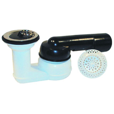 Zápachová uzávěrka HL Hutterer & Lechner, DN40/5Ox6/4˝ s ležatým odtokem, pro vany sprchových koutů s odpadním ventilem 6/4˝ a zátkou, s kulovým kloubem na odtoku