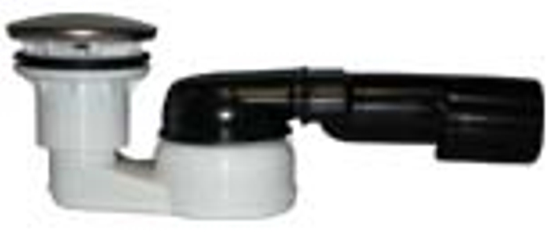 Zápachová uzávěrka HL Hutterer & Lechner, DN40/50x6/4˝ s ležatým odtokem, pro vany sprchových koutů, s krytkou z ušlechtilé oceli d 86mm, s kulovým kloubem na odtoku