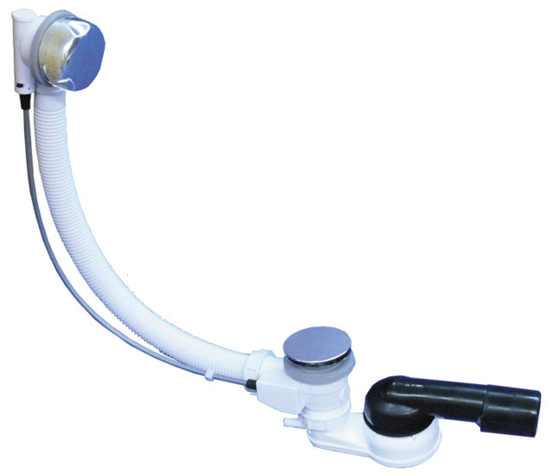 Odpadní souprava pro koupací vany HL Hutterer & Lechner, DN40/50 se zápachovou uzávěrkou 6/4˝s kulovým kloubem na odtoku, včetně připojení na hadici 8-13mm, boowden 60cm.