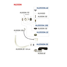 Odpadní souprava pro koupací vany HL Hutterer & Lechner, DN40/50 se zápachovou uzávěrkou 6/4˝s kulovým kloubem na odtoku, včetně připojení na hadici 8-13mm, boowden 60cm.