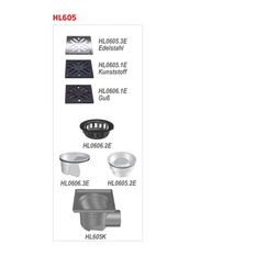 Velkokapacitní (dvorní) vtok HL Hutterer & Lechner, DN110 s ležatým odtokem, se suchou nezámrznou zápachovou klapkou, koš na nečistoty, plast 240x240mm/litina 226x226mm, L15