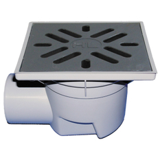 Velkokapacitní vpust HL Hutterer & Lechner, DN110 s ležatým odtokem, ZU standardní - vodní, koš na nečistoty, plast 240x240mm/litina 226x226mm, L15