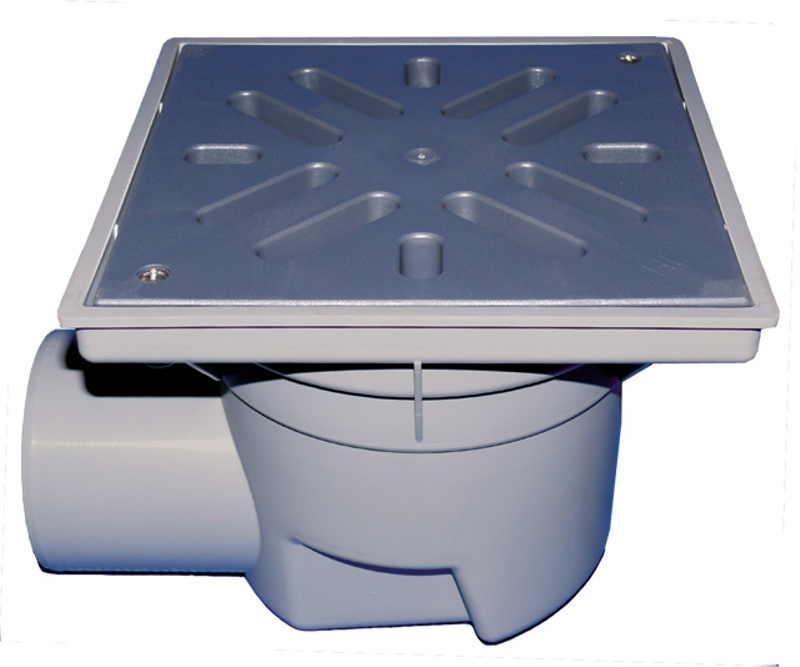 Velkokapacitní vtok HL Hutterer & Lechner, DN110 s ležatým odtokem, ZU standardní - vodní, koš na nečistoty, plast 240x240mm/plast 226x226mm, L15