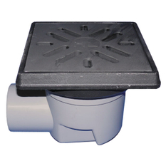 Velkokapacitní (dvorní) vtok HL Hutterer & Lechner, DN110 s ležatým odtokem, se suchou nezámrznou zápachovou klapkou, koš na nečistoty, litina 260x260mm/litina 226x226mm, M125