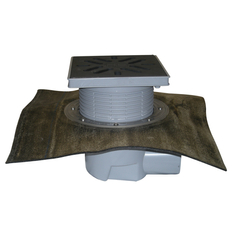 Velkokapacitní vpust HL Hutterer & Lechner, DN110 s ležatým odtokem, ZU standardní - vodní, koš na nečistoty, s asfaltovou manžetou, plast 240x240mm/litina 226x226mm, ZU standardní - vodní, L15