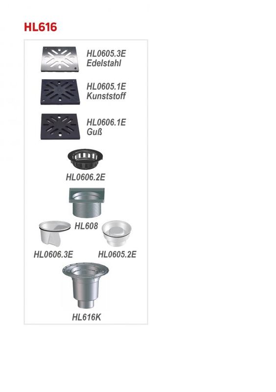 Velkokapacitní (dvorní) vtok HL Hutterer & Lechner, DN160 se svislým odtokem, s izolační přírubou, se suchou nezámrznou zápachovou klapkou, koš na nečistoty, plast 240x240mm/litina 226x226mm, L15