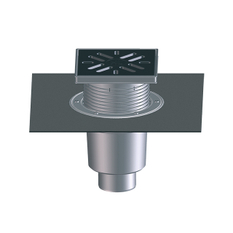 Velkokapacitní (dvorní) vtok HL Hutterer & Lechner, DN160 se svislým odtokem, se suchou nezámrznou zápachovou klapkou, koš na nečistoty, s asfaltovou manžetou, plast 240x240mm/litina 226x226mm, L15