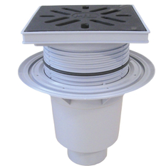 Velkokapacitní vpust HL Hutterer & Lechner, DN110 se svislým odtokem, ZU standardní - vodní, koš na nečistoty, s izolační přírubou, plast 240x240mm/litina 226x226mm, L15