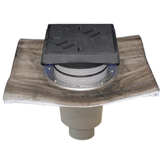 Velkokapacitní (dvorní) vtok HL Hutterer & Lechner, DN110 se svislým odtokem, se suchou nezámrznou zápachovou klapkou, koš na nečistoty, s asfaltovou manžetou, litina 260x260mm/litina 226x226mm, M125