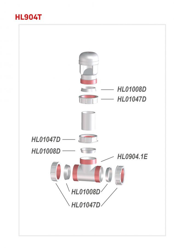 Kanalizační přivzdušňovací ventil HL Hutterer & Lechner, DN40 s T-kusem DN40, Třída A I, 5, 5l/s
