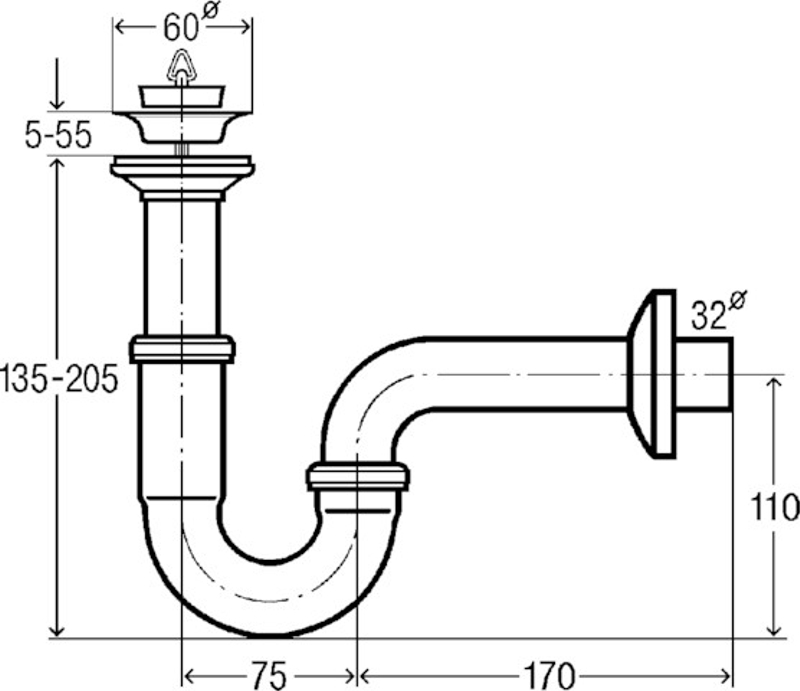 Trubkový zápachový uzávěr Viega 5612 5/4˝ x 5/4˝ x 60