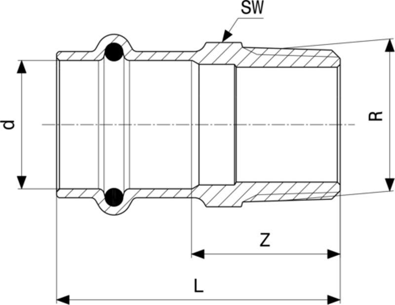 Přechodový kus Viega Profipress s SC-Contur 2211 22 x 1/2˝
