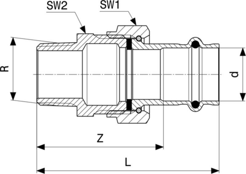 Přechodové šroubení Viega Profipress s SC-Contur 2265 42 x 6/4˝