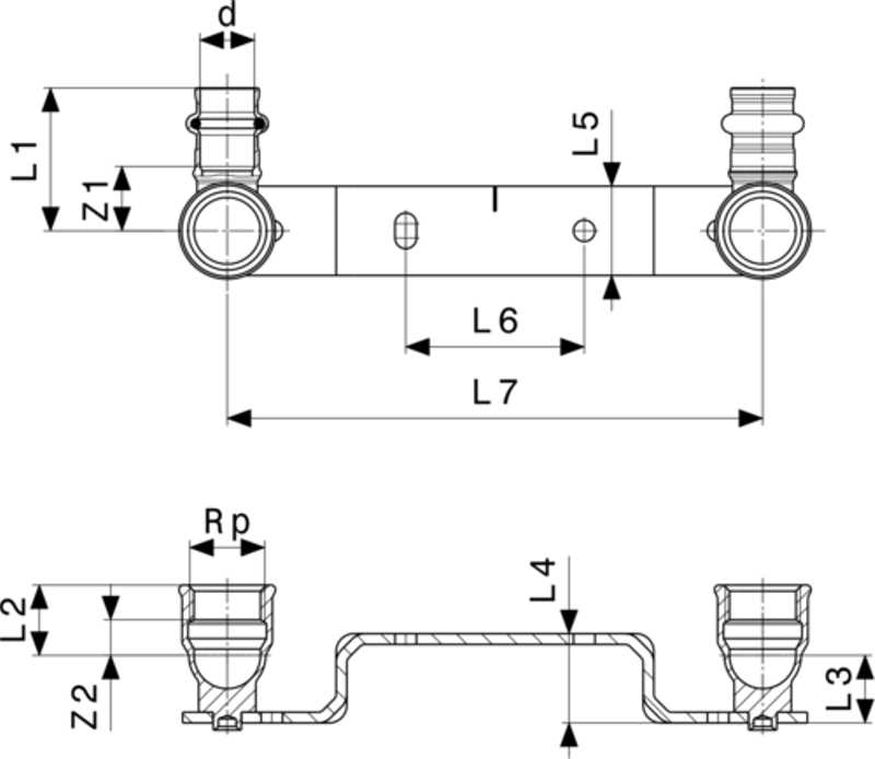 Montážní jednotka Viega Profipress s SC-Contur 2222 15 x 1/2˝ x 150