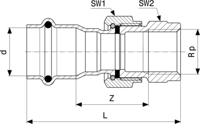 Přechodové šroubení Viega Sanpress Inox s SC-Contur 2362 15 x 3/4˝