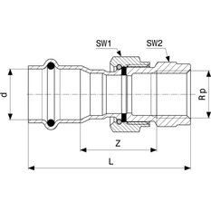 Přechodové šroubení Viega Sanpress Inox s SC-Contur 2362 15 x 3/4˝