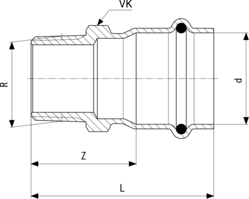 Přechodový kus Viega Prestabo s SC-Contur 1111 22 x 3/4˝