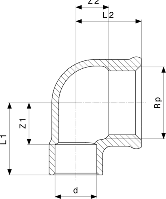 Přechodové koleno&nbsp;90° Viega pájené fitinky 94090G 15 x 1/2˝