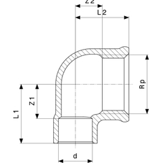 Přechodové koleno&nbsp;90° Viega pájené fitinky 94090G 15 x 1/2˝