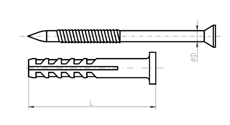 Natloukací hmoždinka N8x100 zapuštěná