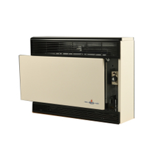 Plynové topidlo Karma Beta 5 Mechanik, o výkonu 4,7 kW, s odtahem spalin přes zeď a velmi jednoduchou obsluhou, slonová kost