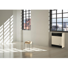 Plynové topidlo Karma Beta 5E 02 Electronic, o výkonu 4,7 kW, s odtahem spalin přes zeď a velmi jednoduchou obsluhou, s elektronickým řídícím systémem, bez spínacích hodin, slonová kost