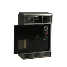 Plynové topidlo Karma Beta 3C 01 Comfort, o výkonu 3 kW, s odtahem spalin přes zeď, vestavěné nastavitelné spínací hodiny, antracit(sklo černé)