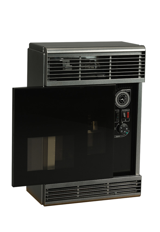 Plynové topidlo Karma Beta 4C 02 Comfort, o výkonu 3,9 kW, s odtahem spalin přes zeď, bez vlastních spínacích hodin, antracit(sklo černé)