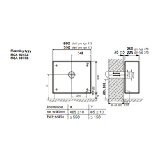 Plynové topidlo Karma Gamat 473, o výkonu 4,6 kW, s odtahem spalin přes zeď (trubka v trubce), mechanická regulace teploty – termostat a piezozapalovač, slonová kost