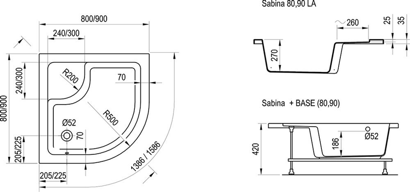 Sprchová vanička Ravak Sabina 80 LA