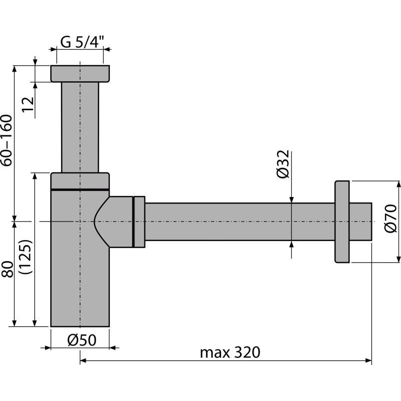 Sifon umyvadlový Alcadrain (Alcaplast) DN32 DESIGN celokovový, kulatý A400