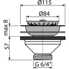 Výpust dřezová Alcadrain (Alcaplast) 6/4˝ s nerezovou mřížkou DN115 A37