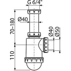 Sifon dřezový Alcadrain (Alcaplast) s převlečnou maticí 6/4˝ A443-DN50/40