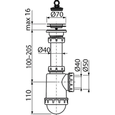 Sifon dřezový Alcadrain (Alcaplast) s nerezovou mřížkou DN70 A441-DN50/40