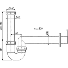 Sifon trubkový Alcadrain (Alcaplast) s převlečnou maticí 6/4˝ A80-DN40