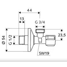 Pračkový ventil Schell Comfort, 1/2˝ x 3/4˝, chrom