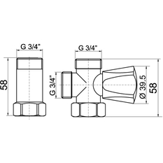 Pračkový ventil s mezikusem 3/4˝x3/4˝x3/4˝