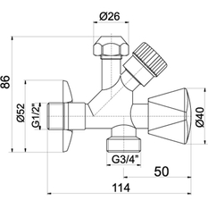 Kombinovaný roháček s ventilem pro pračku 1/2˝x3/8˝x3/4˝